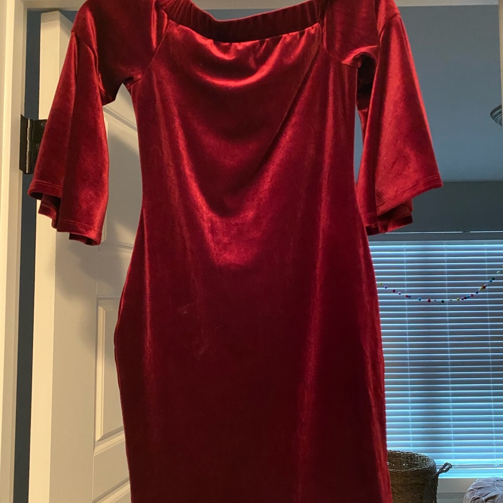 Velvet  mini dress wide short flare sleeves